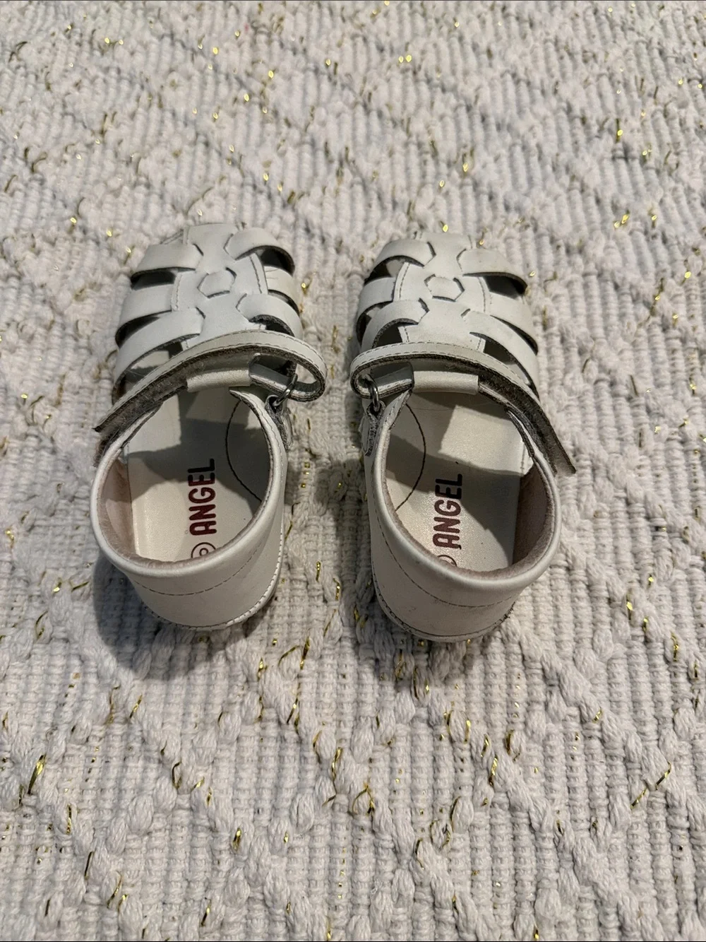Angel Kids White Leather Closed Toe Sandals